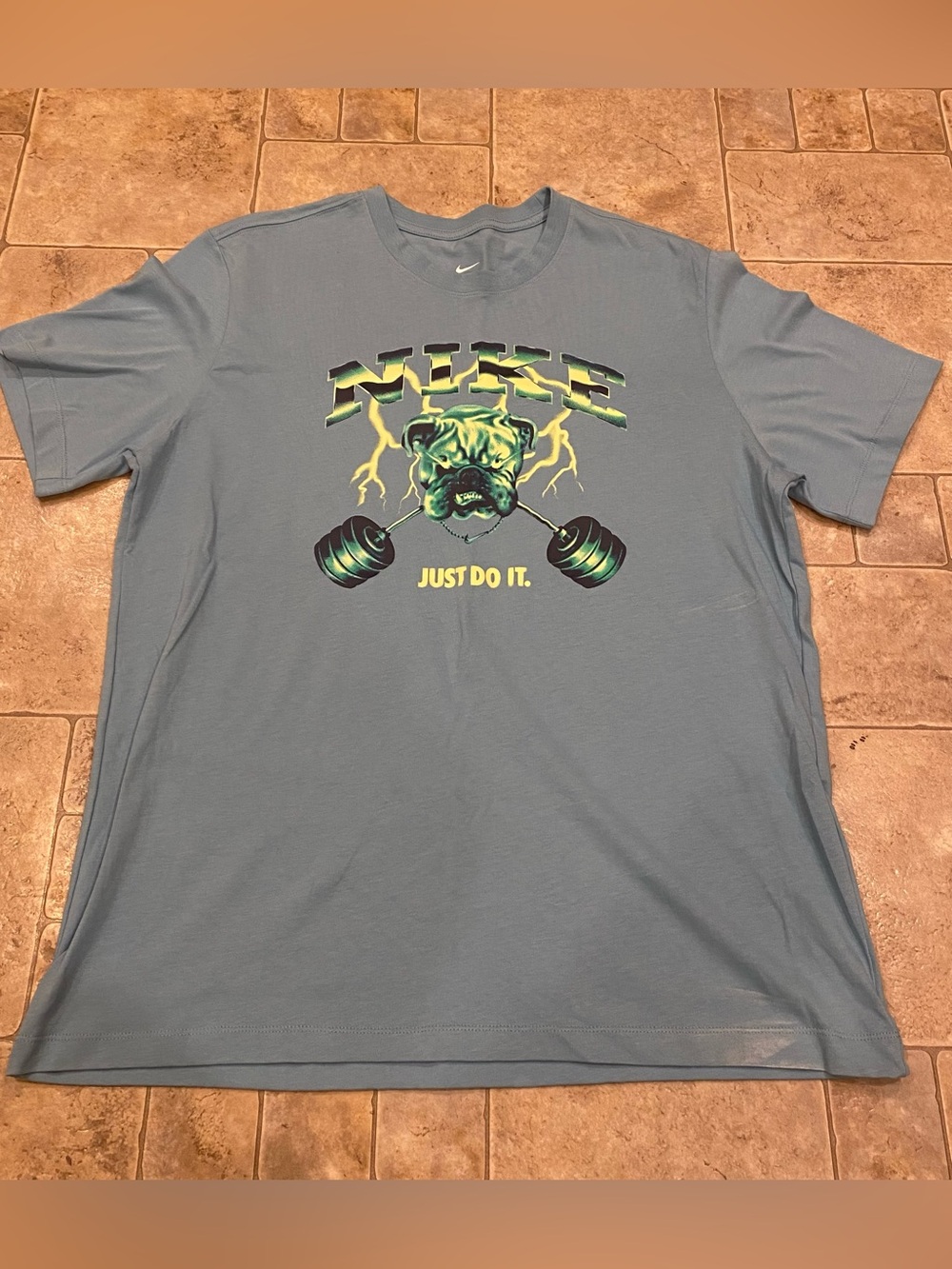 Nike Gym Training BullDog T Shirt Blue Sz XL Weight Lifting Gym EUC